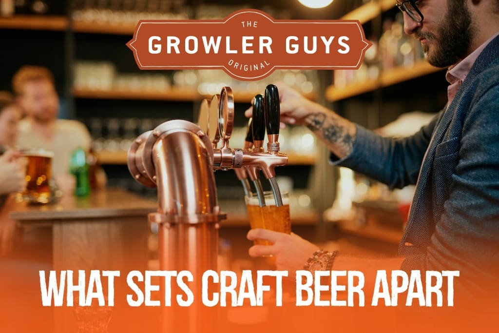 Caucasian male filling glass at craft beer tap